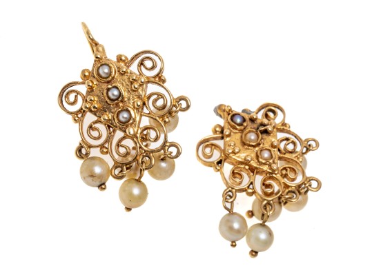Vintage 14K And Suspended Pearl Earrings