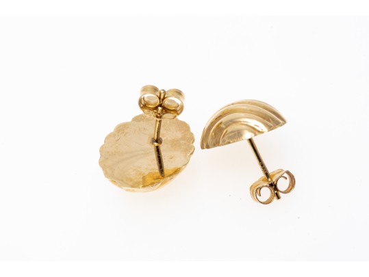 14K Ribbed And Polished Puff Earrings