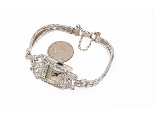 Geneva 14K, Platinum And Diamond Set Mechaincal Watch
