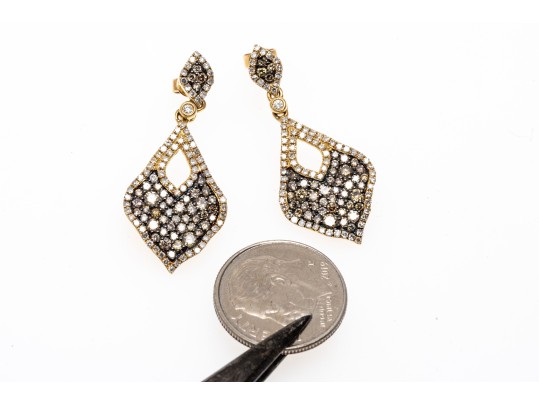Dazzling 14K And Brown Diamond Pendant Earrings