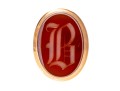 14k Gold Antique Striking Chunky Carnelian Initial Ring, Patterned Sides, Size 8.5