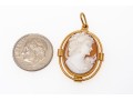 14k Yellow Gold Pretty Shell Cameo Style Pendant, With A Ribbed Patterned Frame