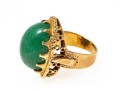 14k Yellow Gold Striking Chunky Vintage Oval Cabachon Green Jade Ring, Size 5.25