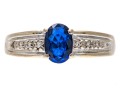 14k Gold Striking Oval Blue Sapphire And Diamond Ring, Size 7.75