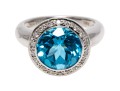 Bright Topaz And Diamond Contemporary 18K White Gold Ring, Size 6.5+