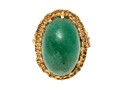 14k Yellow Gold Striking Chunky Vintage Oval Cabachon Green Jade Ring, Size 5.25