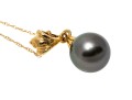 14k Yellow Gold Black Cultured Pearl Pendant Necklace