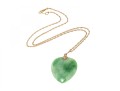 14k Yellow Gold Green Jade Heart Pendant Necklace