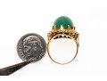 14k Yellow Gold Striking Chunky Vintage Oval Cabachon Green Jade Ring, Size 5.25