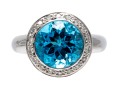 Bright Topaz And Diamond Contemporary 18K White Gold Ring, Size 6.5+