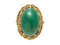 14k Yellow Gold Striking Chunky Vintage Oval Cabachon Green Jade Ring, Size 5.25