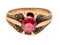 10k Rose Gold Handsome Vintage Chased Chunky Solitaire Ring, Size 10.75+