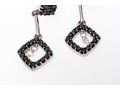 14k White Gold Striking Black Diamond And White Sapphire Drop Earrings