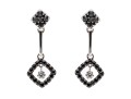 14k White Gold Striking Black Diamond And White Sapphire Drop Earrings