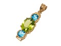 14k Yellow Gold Beautiful Blue Topaz And Peridot Stack Pendant