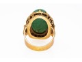 14k Yellow Gold Striking Chunky Vintage Oval Cabachon Green Jade Ring, Size 5.25