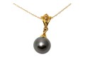 14k Yellow Gold Black Cultured Pearl Pendant Necklace