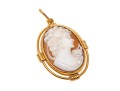 14k Yellow Gold Pretty Shell Cameo Style Pendant, With A Ribbed Patterned Frame
