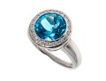 Bright Topaz And Diamond Contemporary 18K White Gold Ring, Size 6.5+