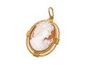 14k Yellow Gold Pretty Shell Cameo Style Pendant, With A Ribbed Patterned Frame