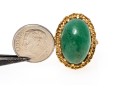 14k Yellow Gold Striking Chunky Vintage Oval Cabachon Green Jade Ring, Size 5.25