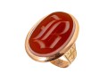 14k Gold Antique Striking Chunky Carnelian Initial Ring, Patterned Sides, Size 8.5