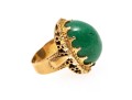 14k Yellow Gold Striking Chunky Vintage Oval Cabachon Green Jade Ring, Size 5.25