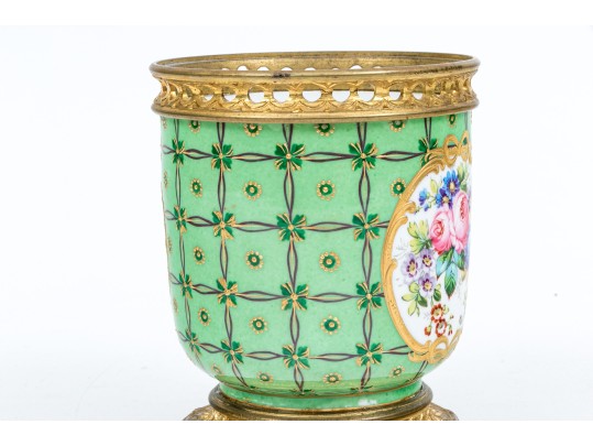 Sevres Raised Gilt Metal Mounted Cashpot