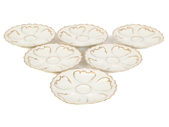 Set Of Six Antique Oyster Plates, Probably French