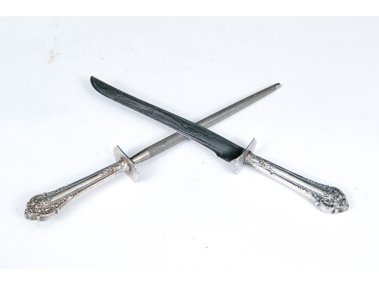 Vintage Sterling Handled Steel Blades Weighted Carving Set