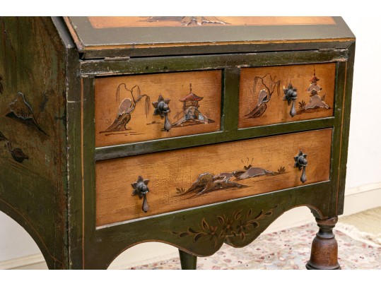Chinoiserie Hand Paint Decorated Secretary Bookcase, Ca. 1920 Or Earlier