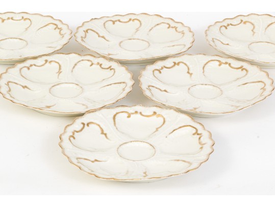 Set Of Six Antique Oyster Plates, Probably French