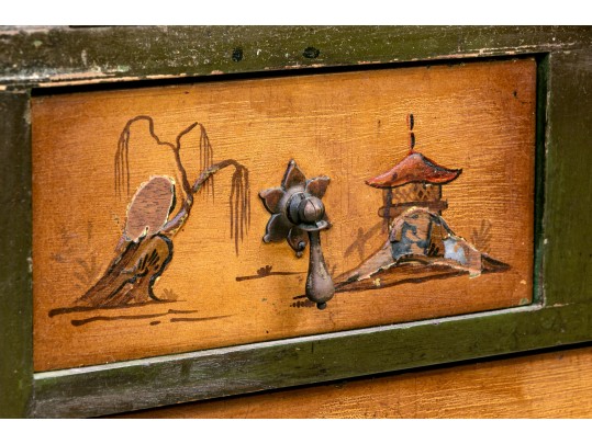 Chinoiserie Hand Paint Decorated Secretary Bookcase, Ca. 1920 Or Earlier
