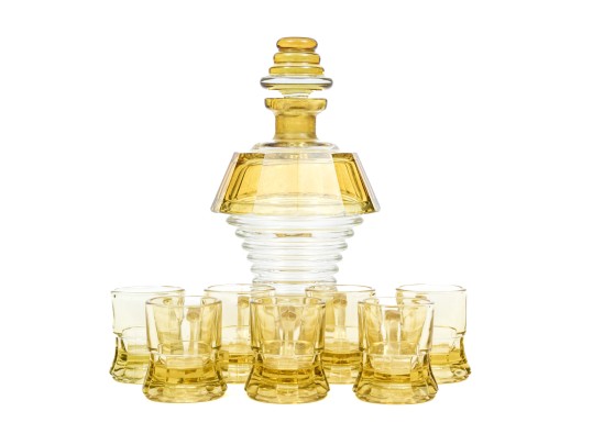 Eight Piece Glass Decanter And Spirit Glasses Set