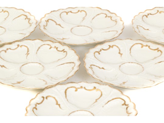 Set Of Six Antique Oyster Plates, Probably French