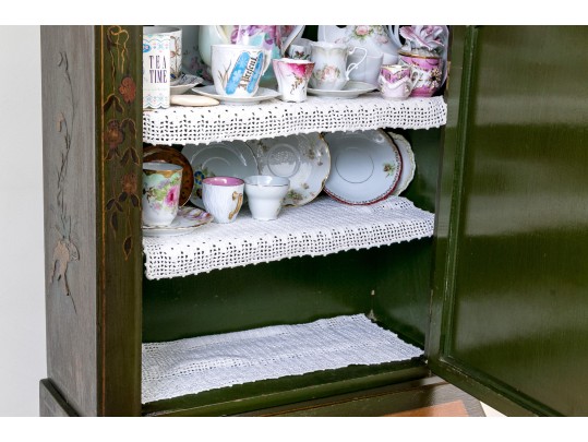 Chinoiserie Hand Paint Decorated Secretary Bookcase, Ca. 1920 Or Earlier