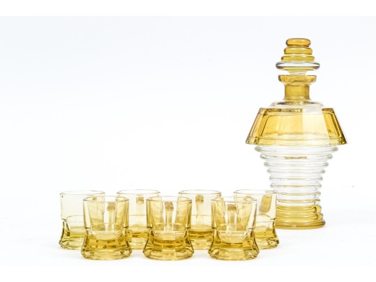 Eight Piece Glass Decanter And Spirit Glasses Set