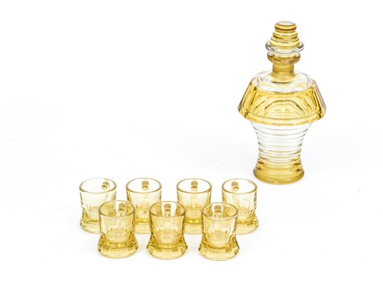 Eight Piece Glass Decanter And Spirit Glasses Set