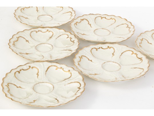 Set Of Six Antique Oyster Plates, Probably French