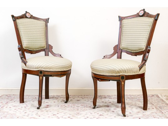 Pair Of Eastlake Style Victorian Upholstered Side Chairs