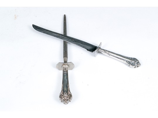 Vintage Sterling Handled Steel Blades Weighted Carving Set