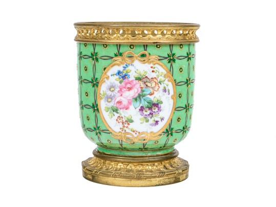 Sevres Raised Gilt Metal Mounted Cashpot
