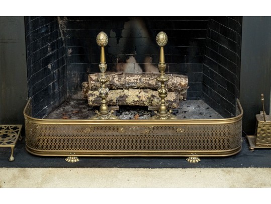Quality Brass Fireplace Fender And Andirons
