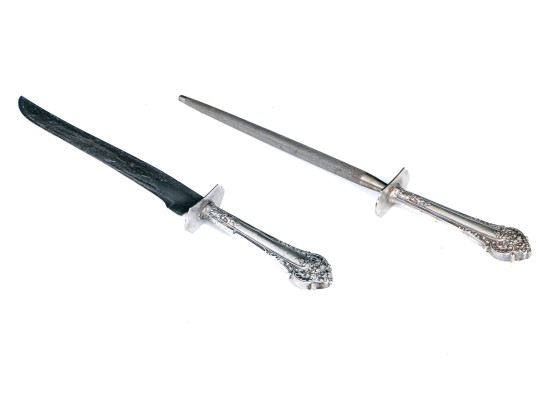 Vintage Sterling Handled Steel Blades Weighted Carving Set