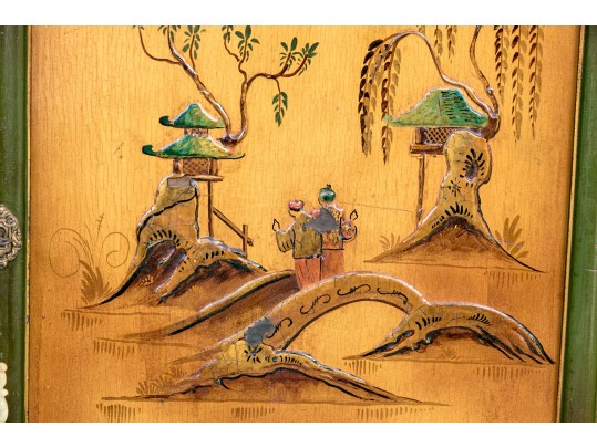 Chinoiserie Hand Paint Decorated Secretary Bookcase, Ca. 1920 Or Earlier