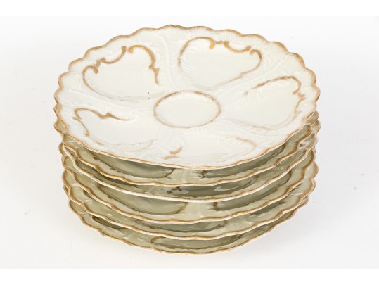 Set Of Six Antique Oyster Plates, Probably French
