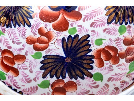 Vintage English Chinoiserie Ceramic Footed Bowl With Ewer