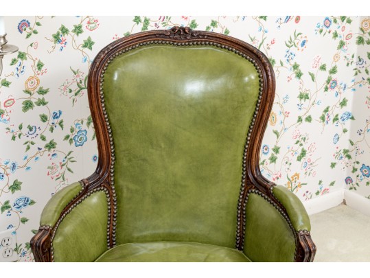 Quality French Louis XV Style Leather Upholstered Bergere