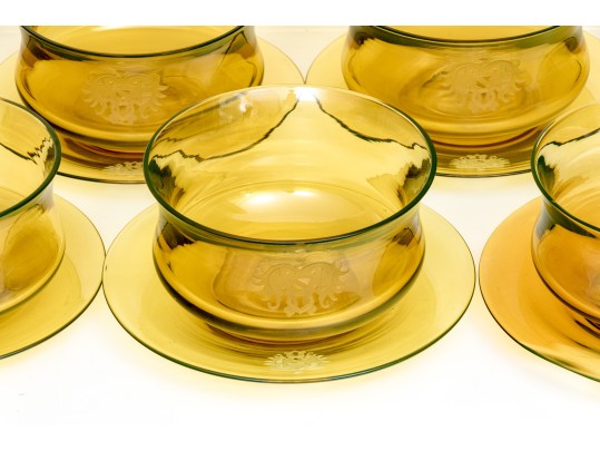 Hand Blown Glass Soup Bowls With Undertrays