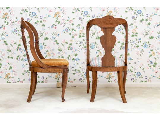 Elegant Pair Of Antique Italian Walnut Finished Side Chair Frames
